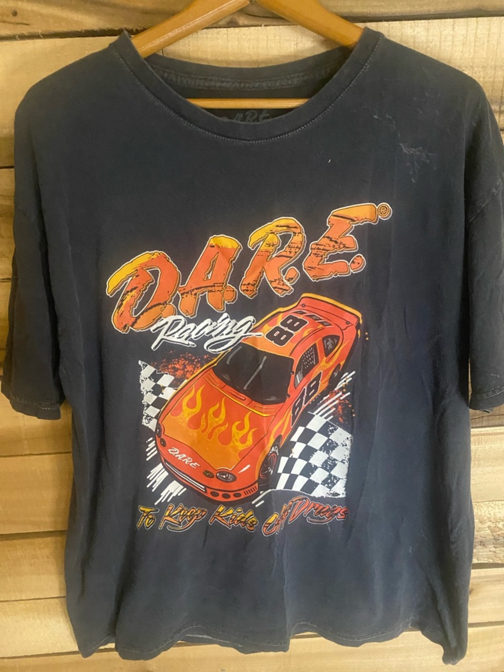 DARE Racing Graphic Tee - faded black with Orange Car XL Keep Kids Off Drugs